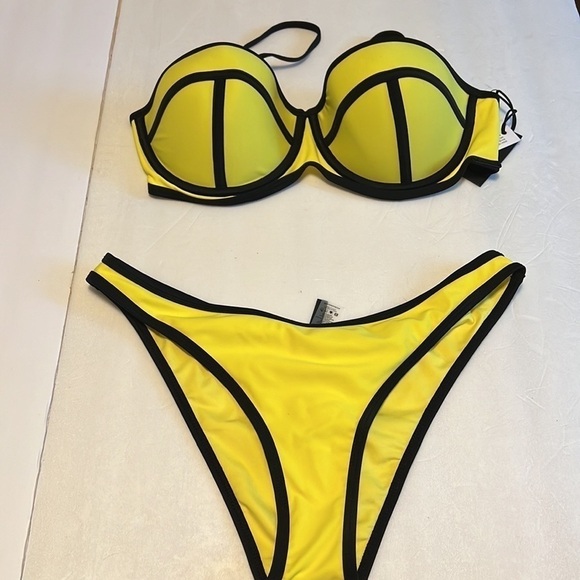 NWT Kendall + Kylie Neon Yellow 2 Tone Bikini Size Large - Picture 1 of 8